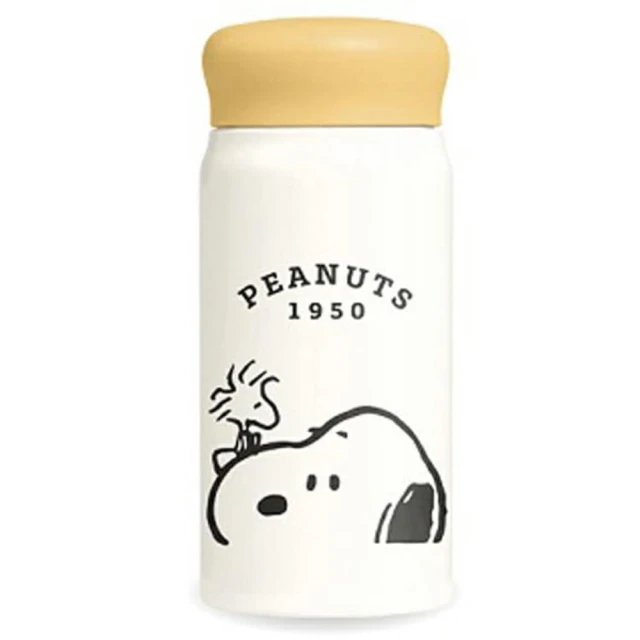 【小禮堂】Snoopy 轉蓋式不鏽鋼水壺 350ml - 米半臉款(平輸品)