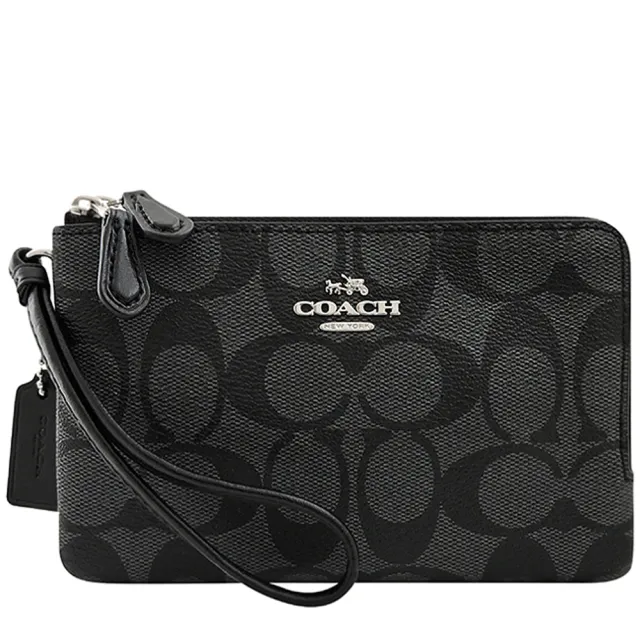 【COACH】馬車大C PVC/皮革雙層手拿包(多色任選-買就送璀璨水晶觸控筆)