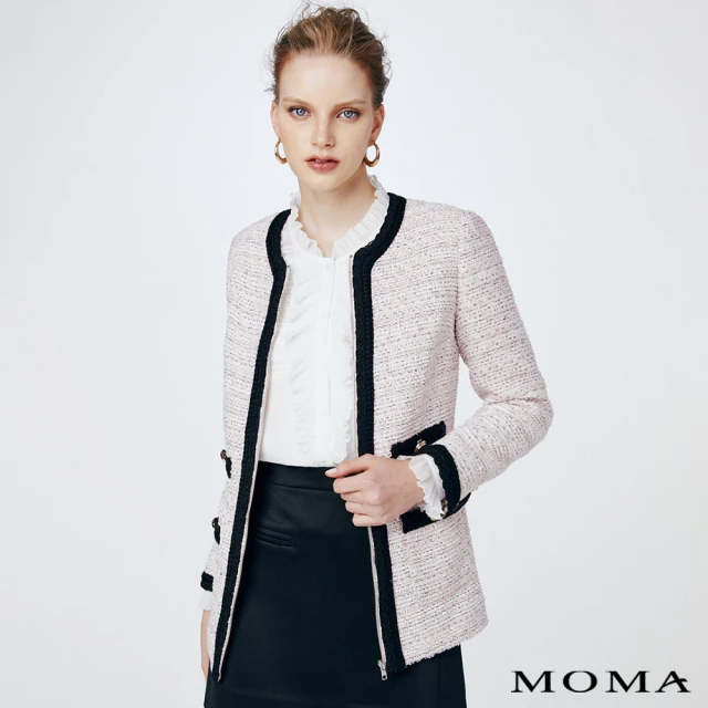 MOMA【MOMA】甜美撞色小香長版外套(粉紅色)