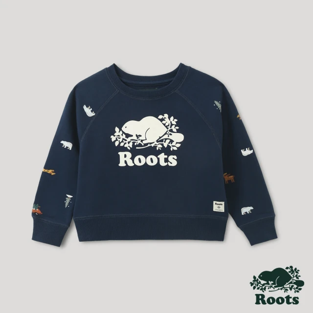 Roots【Roots】Roots小童-經典傳承系列 溫馨佳節印花圓領上衣(深藍色)