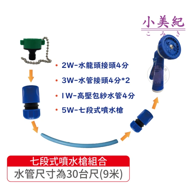 【小美紀】七段式 噴水槍 組合-水管9米(高級包紗水管 水管接頭 水龍頭接頭 噴槍 洗車 水龍頭 高壓水管)