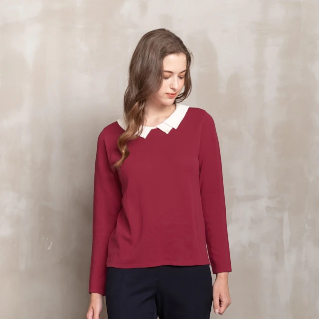 【perng yuh 芃諭名品】法式優雅簡約配色雙層領針織衫(2022 早秋新品上市)