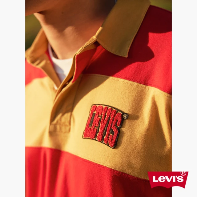 LEVIS【LEVIS】男款 學院風寬鬆版長袖Polo衫 / 絨面徽章Logo 人氣新品