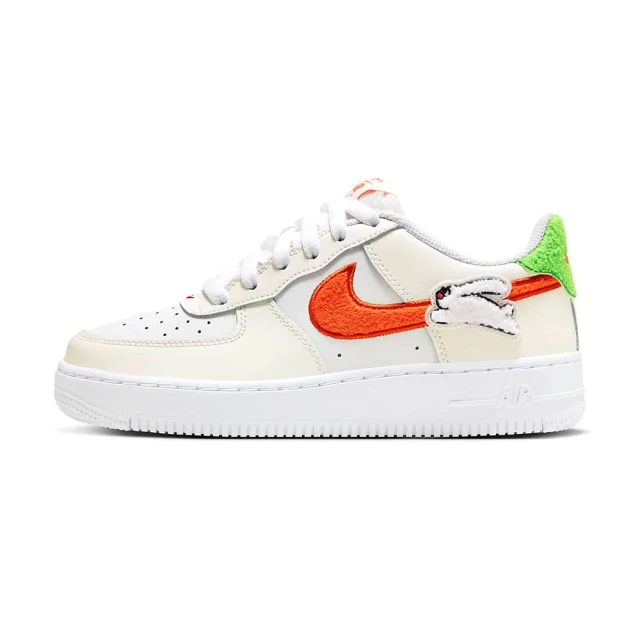 【NIKE 耐吉】Air Force 1 Lv8 Gs 女鞋 大童鞋 米白色 橘勾 毛毛 兔年 經典 運動 休閒鞋 FD9912-181