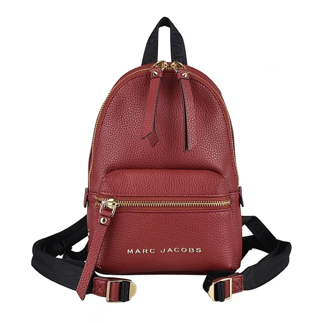 【MARC JACOBS 馬克賈伯】MARC JACOBS 白字LOGO前口袋牛皮拼尼龍拉鍊後背包(迷你/酒紅)