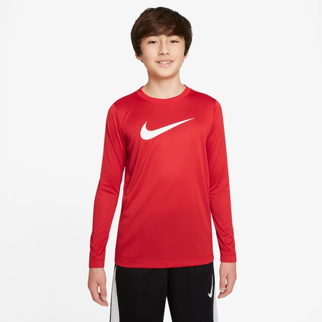 NIKE 耐吉【NIKE 耐吉】上衣 大童 男童 長袖上衣 運動 慢跑 U NK DF LS TEE RLGD SWSH 紅 DX1194-657