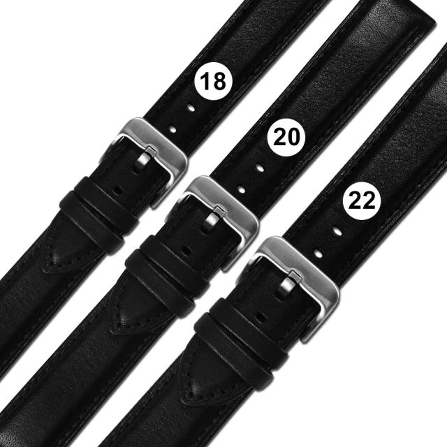 【Watchband】22 mm / 各品牌通用 義大利製 微防水 牛皮錶帶(黑色)