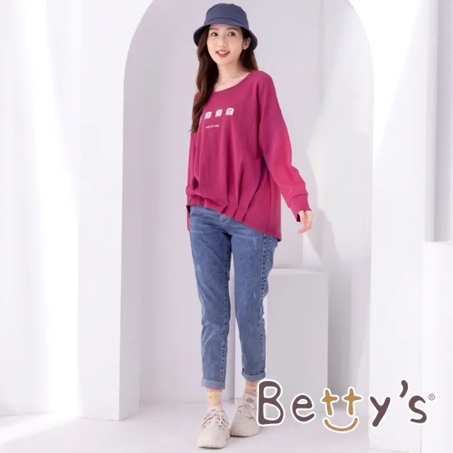 【betty’s 貝蒂思】圓領印花壓褶T-shirt(桃紅)