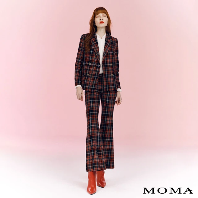 【MOMA】英倫風潮紅黑格紋雙排釦西裝外套(紅色)