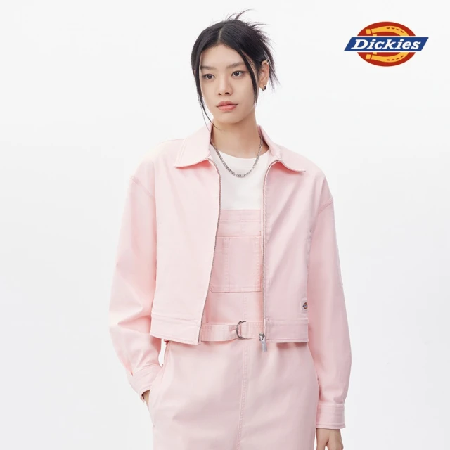 【Dickies】女款奶油粉斜紋水洗風格寬鬆短版外套｜DK011601A71