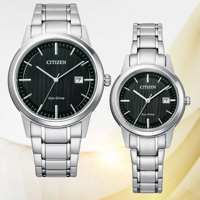 【CITIZEN 星辰】PAIR 光動能不鏽鋼簡約時尚男女對錶-黑(AW1231-66E/FE1081-67E 情侶錶 情人節)