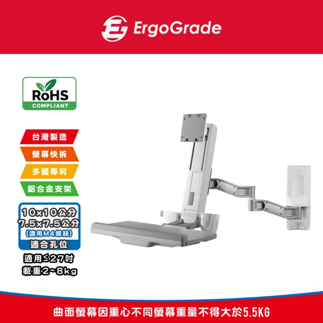 【ErgoGrade】壁掛式螢幕坐站兩用雙旋臂互動工作站EGOEW20Q(工作桌/電腦螢幕架/長臂/旋臂架/桌上型支架)