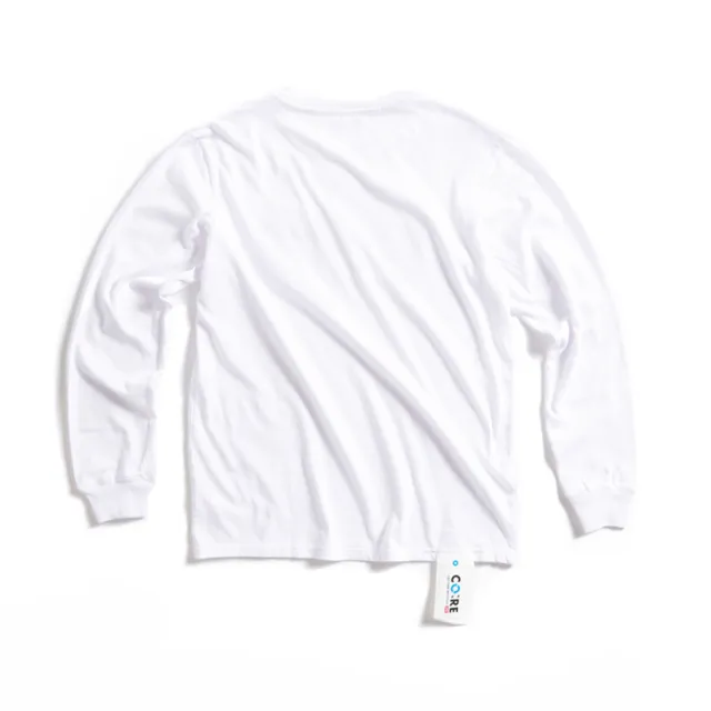 【EDWIN】再生系列 牛仔拼接印花LOGO長袖T恤-男款(白色)