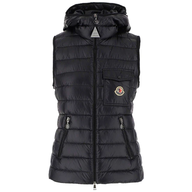 【MONCLER】女款 品牌LOGO 連帽羽絨背心-黑色(1號USA-S、2號USA-M、3號USA-L、4號USA-XL)