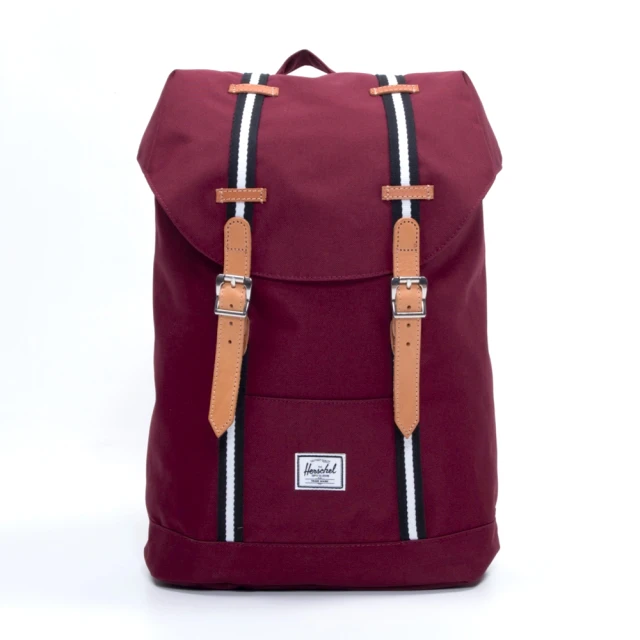 【Herschel】Retreat 中型 酒紅 紅色 真皮 皮革帶 磁扣 厚筆電層 帆布 防潑水 背包 男包 女包 後背包