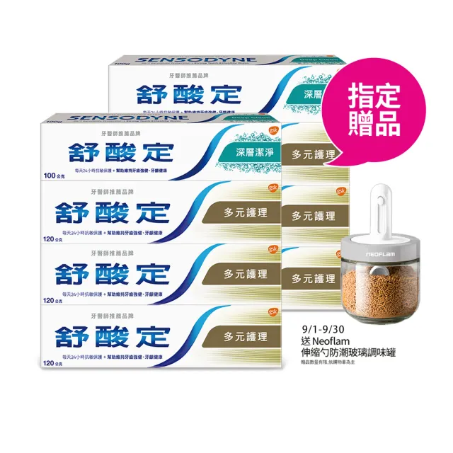 【SENSODYNE 舒酸定】日常防護 長效抗敏牙膏 超值8入(多元護理120gX6入+深層潔淨100gX2入)