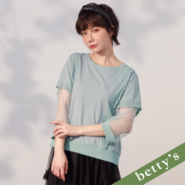 betty’s 貝蒂思 袖子網布蕾絲拼接上衣(淺綠)