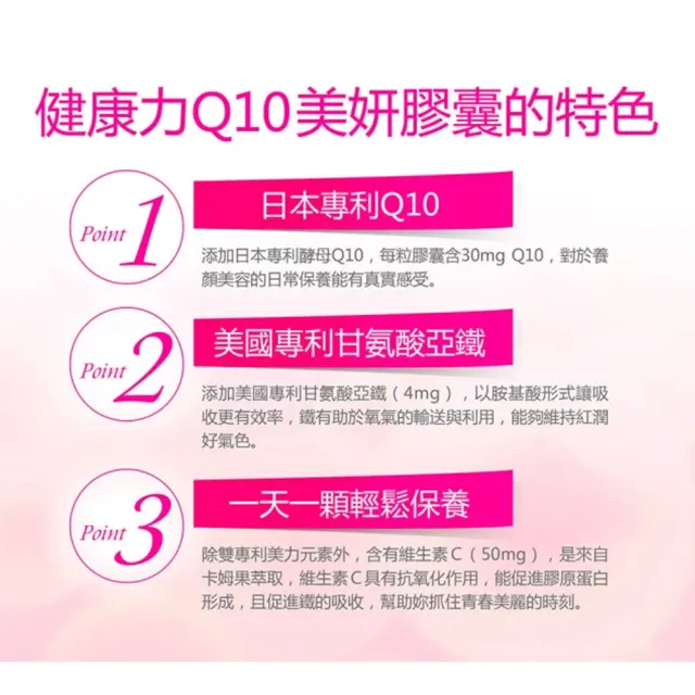 【健康力】Q10美妍錠15粒x4瓶(全素Q10 & 維生素C & 鐵)