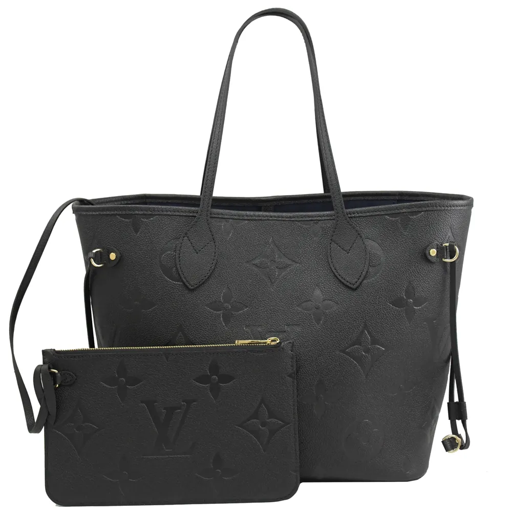 【Louis Vuitton 路易威登】LV M45685 NEVERFULL MM 經典LOGO小牛皮壓花肩背子母托特包購物包(現貨)