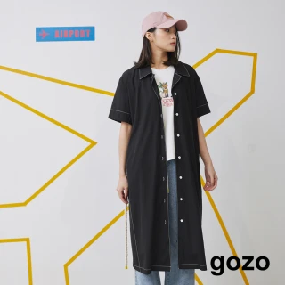 【gozo】撞色壓線腰帶長洋裝(兩色)