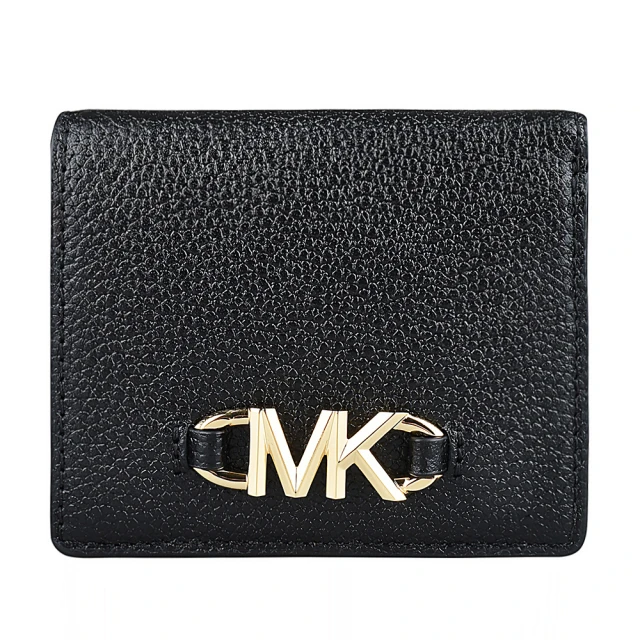 【Michael Kors】MK MICHAEL KORS IZZY立體金字LOGO牛皮釦式短夾(小/黑)