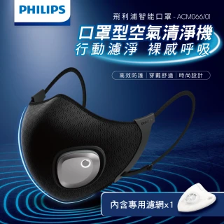 【Philips 飛利浦】智能口罩-口罩型空氣清淨機(行動濾淨x裸感呼吸)