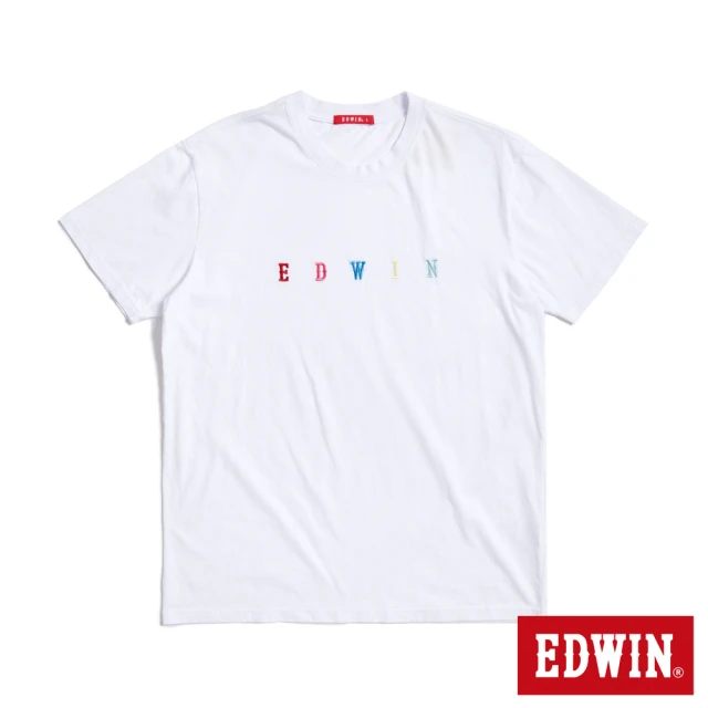 【EDWIN】人氣復刻款 繽紛繡花LOGO短袖T恤-男款(白色)