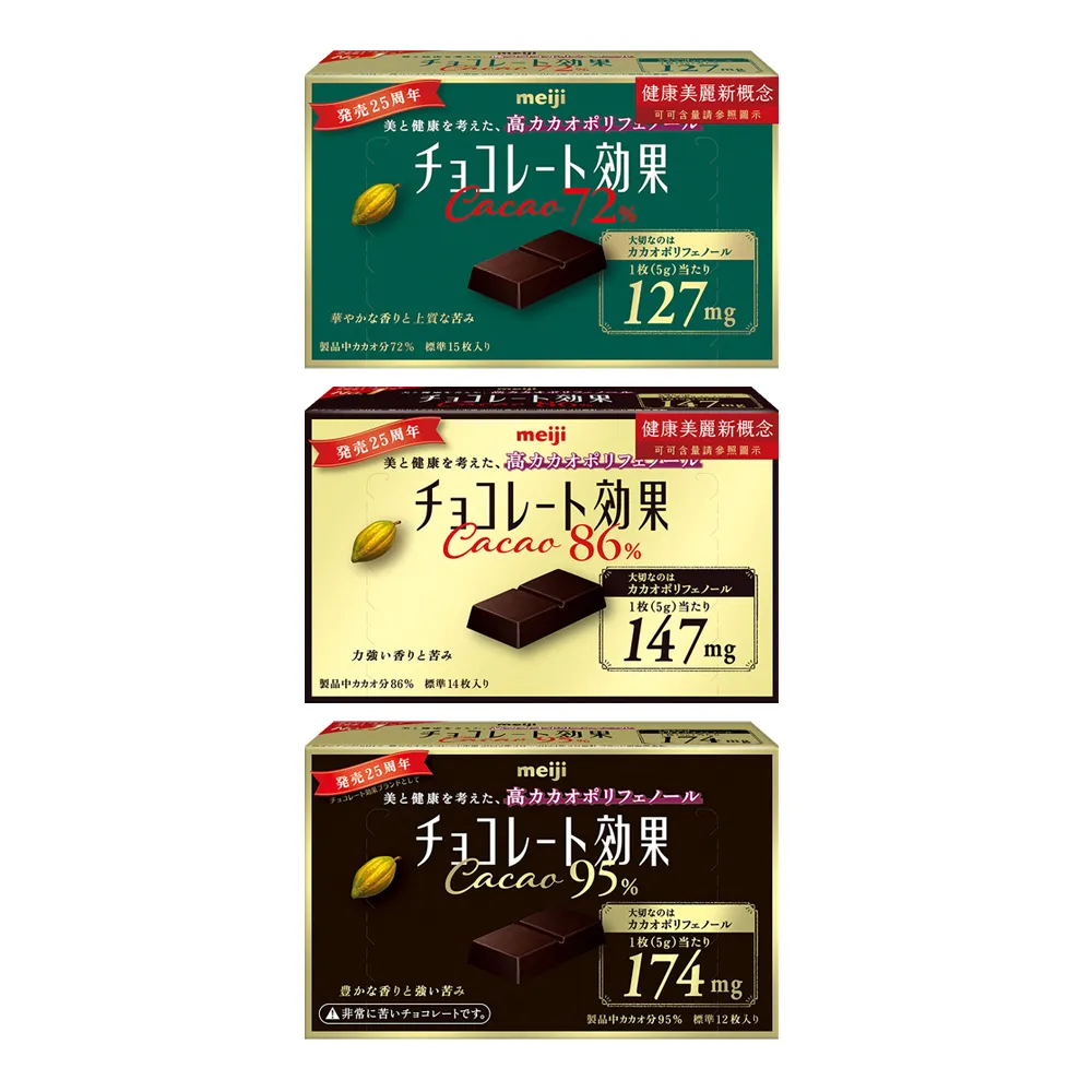 【Meiji 明治】巧克力效果CACAO 72%/86%/95%黑巧克力(盒裝)