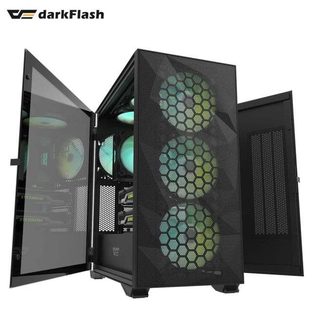 【darkFlash】大飛DLX21 Mesh 黑色 E-ATX電腦機殼(內附14公分ARGB風扇*4)