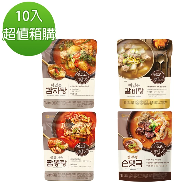 【韓味不二】韓國必買超值箱購湯品400g/*10入箱(火辣炒碼湯/香辣血腸湯/無骨排骨湯/香辣無骨馬鈴薯排湯)