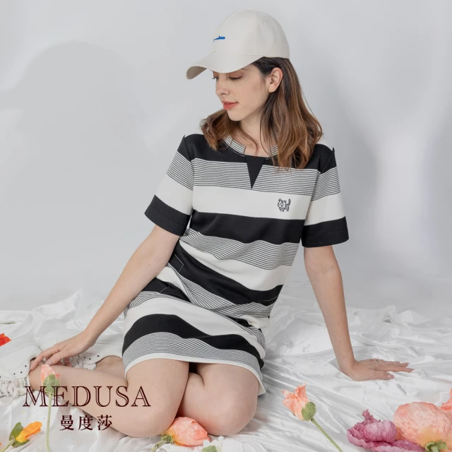 【MEDUSA 曼度莎】現貨-針織橫紋休閒洋裝（M-XL）｜休閒洋裝 針織洋裝(105-20206)