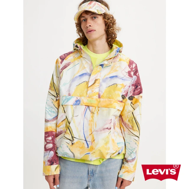 【LEVIS】男款 Oversize寬鬆版防潑水連帽風衣夾克 / 炫彩水墨畫 人氣新品