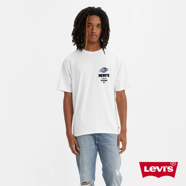 【LEVIS】男款 復古重磅寬鬆版短袖T恤 / 高密度膠印Logo / 370GSM厚棉 白 人氣新品