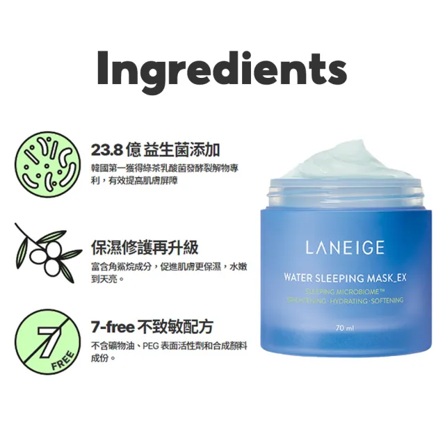 【LANEIGE 蘭芝】超能亮睡美人晚安面膜 70ml(一瓶萬用 NO.1面膜)