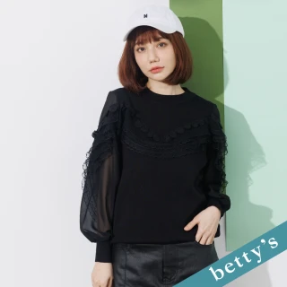【betty’s 貝蒂思】蕾絲裝飾雪紡袖針織衫(黑色)