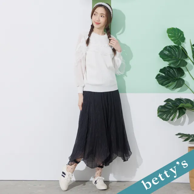 【betty’s 貝蒂思】蕾絲裝飾雪紡袖針織衫(白色)