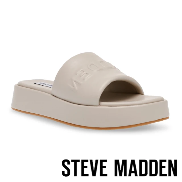 【STEVE MADDEN】BEWILD 品牌壓字鬆糕厚底拖鞋(米杏色)