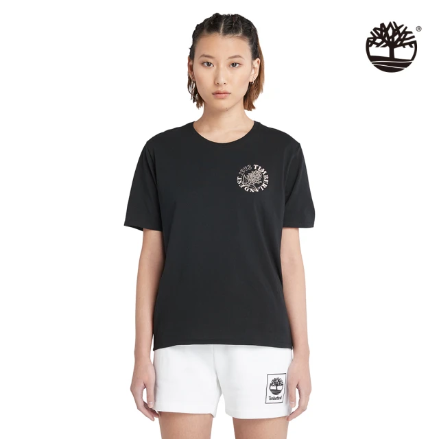 【Timberland】女款黑色有機棉胸前圓形LOGO短袖T恤(A6AVM001)
