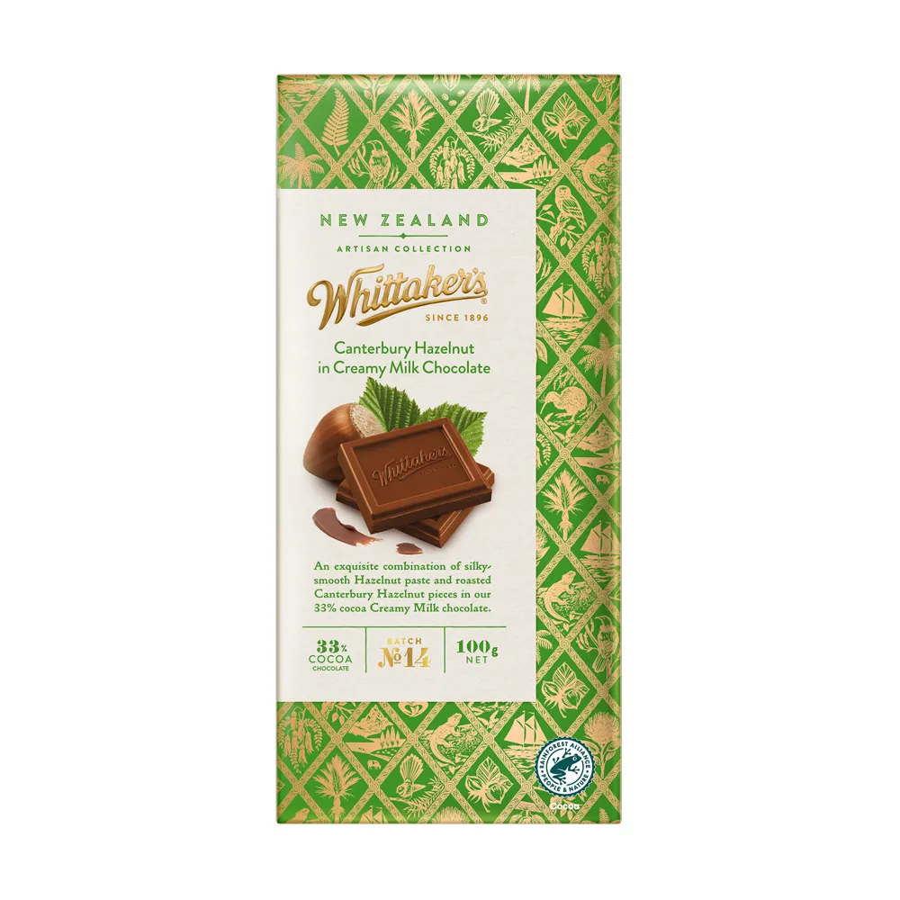 【紐西蘭Whittakers】坎特伯雷榛果口味牛奶巧克力-片裝(100g 巧克力)