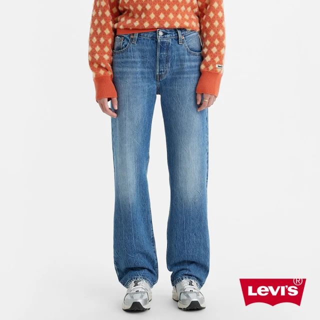 【LEVIS】女款 501 90S高腰排釦直筒牛仔長褲 / 精工中藍染水洗 人氣新品