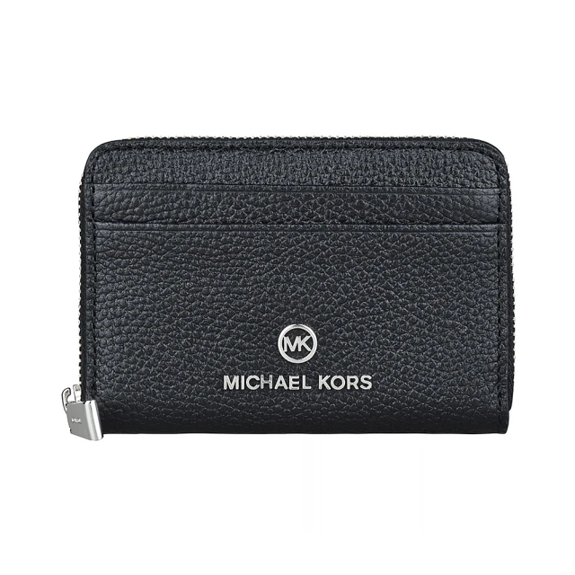 【Michael Kors】MK MICHAEL KORS金字LOGO牛皮拉鏈短夾(黑)