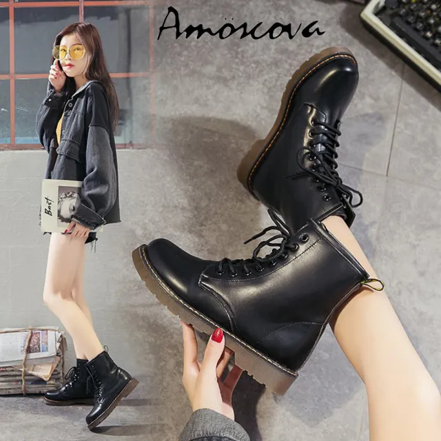 【Amoscova】現貨女靴 馬丁靴 透氣不悶腳 英倫復古靴高幫短靴 重機靴機車靴(馬丁靴1625-1818)