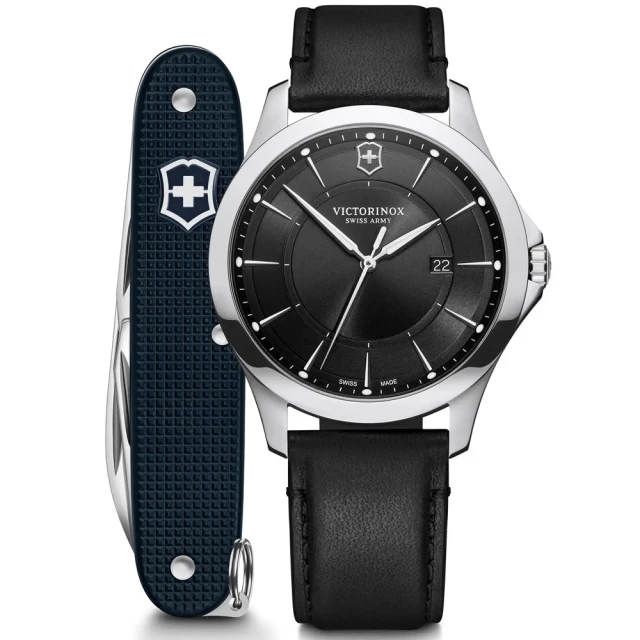 【VICTORINOX 瑞士維氏】Alliance 經典大三針瑞士軍刀套錶組-黑/40mm(VISA-241904.1)