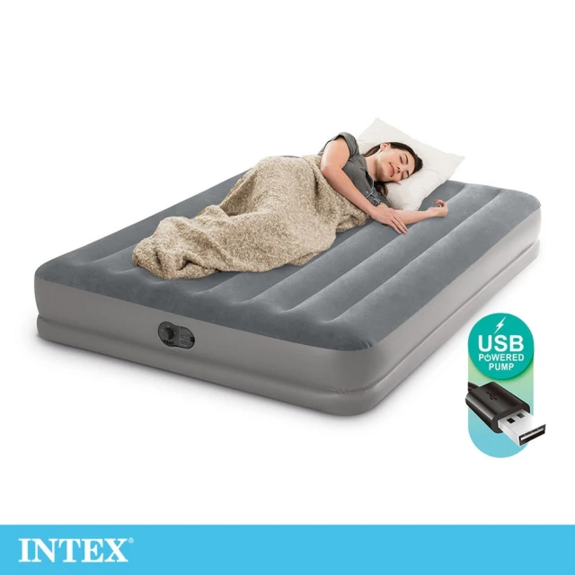 INTEX【INTEX】雙層雙人加大充氣床-寬152cm-USB電源-內建電動幫浦(64114)