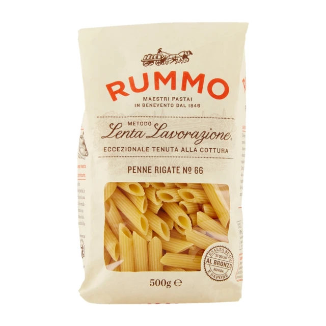 【RUMMO路莫】N.66 尖管麵 Penne Rigate 500g(適合搭配辣味培根茄汁、拿坡里肉醬)