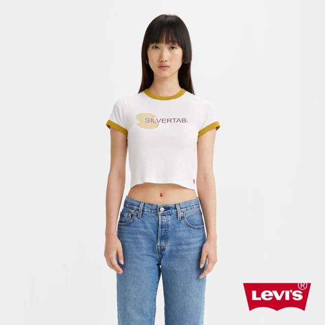 【LEVIS】Silver Tab銀標系列 女款 復古滾邊短版T恤 / 修身版型 白 人氣新品