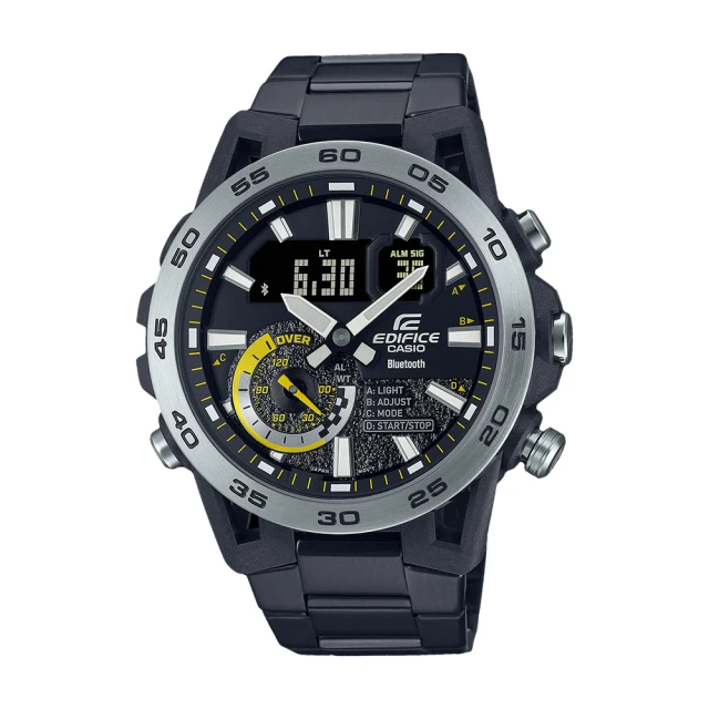 【CASIO 卡西歐】CASIO EDIFICE 賽車設計款 智慧藍牙 黑鋼錶帶 防水100米 ECB-40(ECB-40DC-1A)