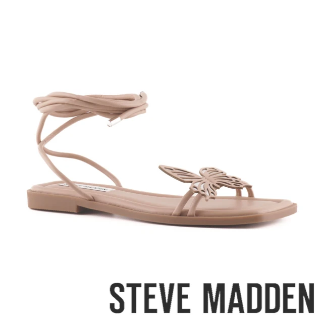 【STEVE MADDEN】MARIPOSA 蝴蝶方頭繞踝羅馬涼鞋(米杏色)