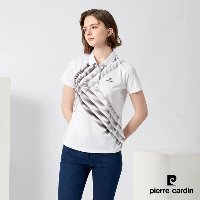 【pierre cardin 皮爾卡登】輕運動 女款 吸濕排汗胸前印花短袖polo衫-白色(4227204-90)