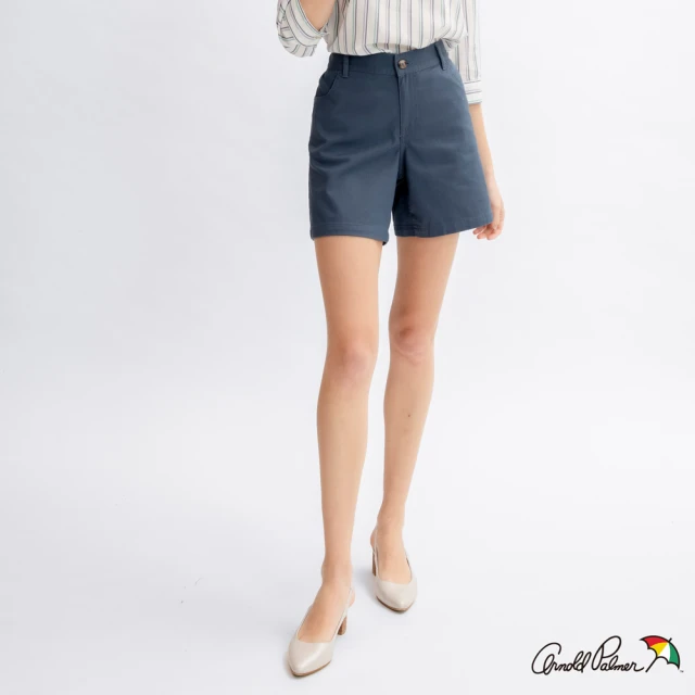 【Arnold Palmer 雨傘】女裝-COOLMAX鬆緊腰頭正常版短褲(灰藍色)